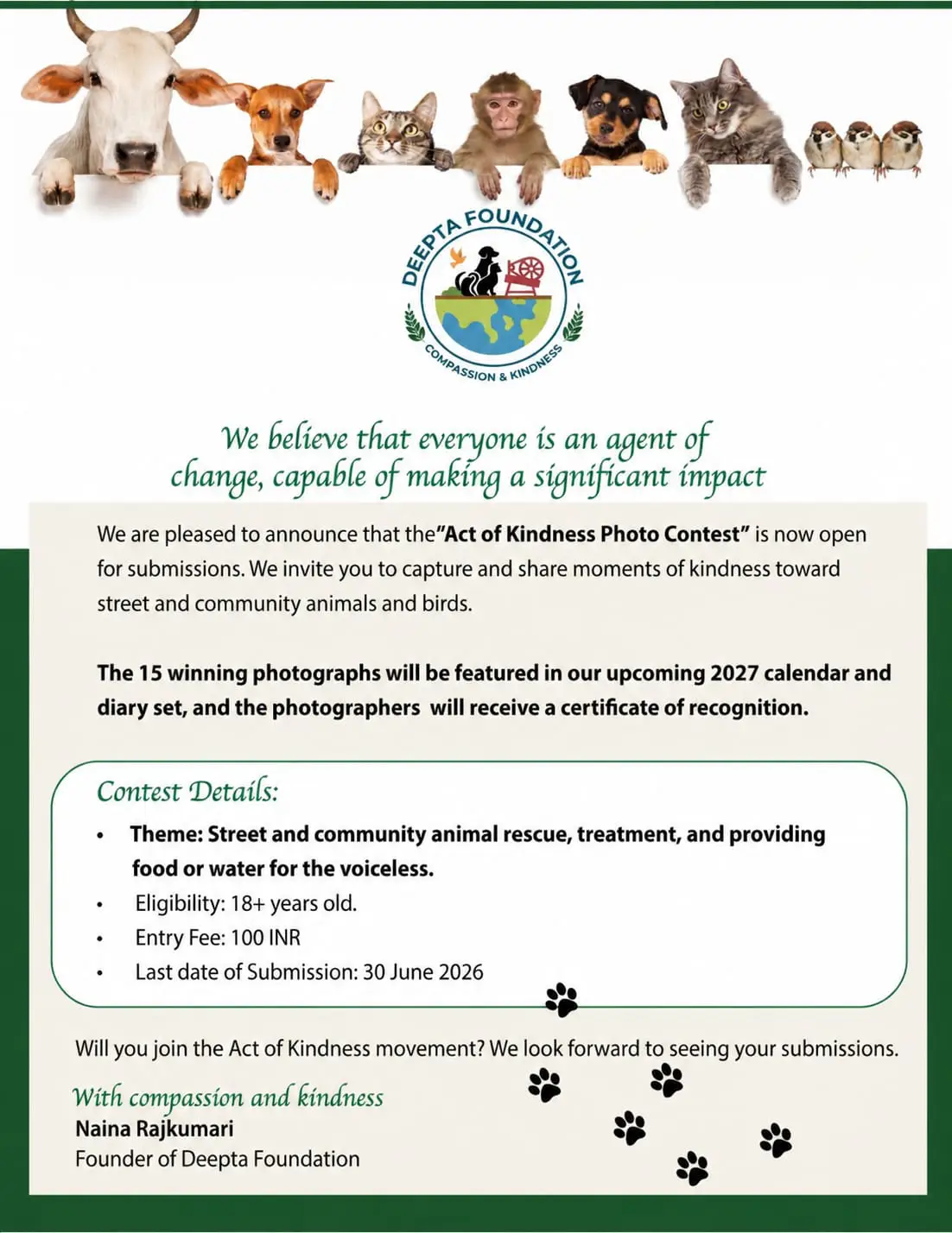 Act of Kindness Photo Contest poster — Deepta Foundation